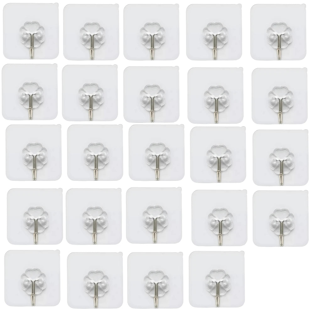 Kit 24 Ganchos Adesivos Multifuncionais – Suporte de Parede para Cozinha, Banheiro e Quarto