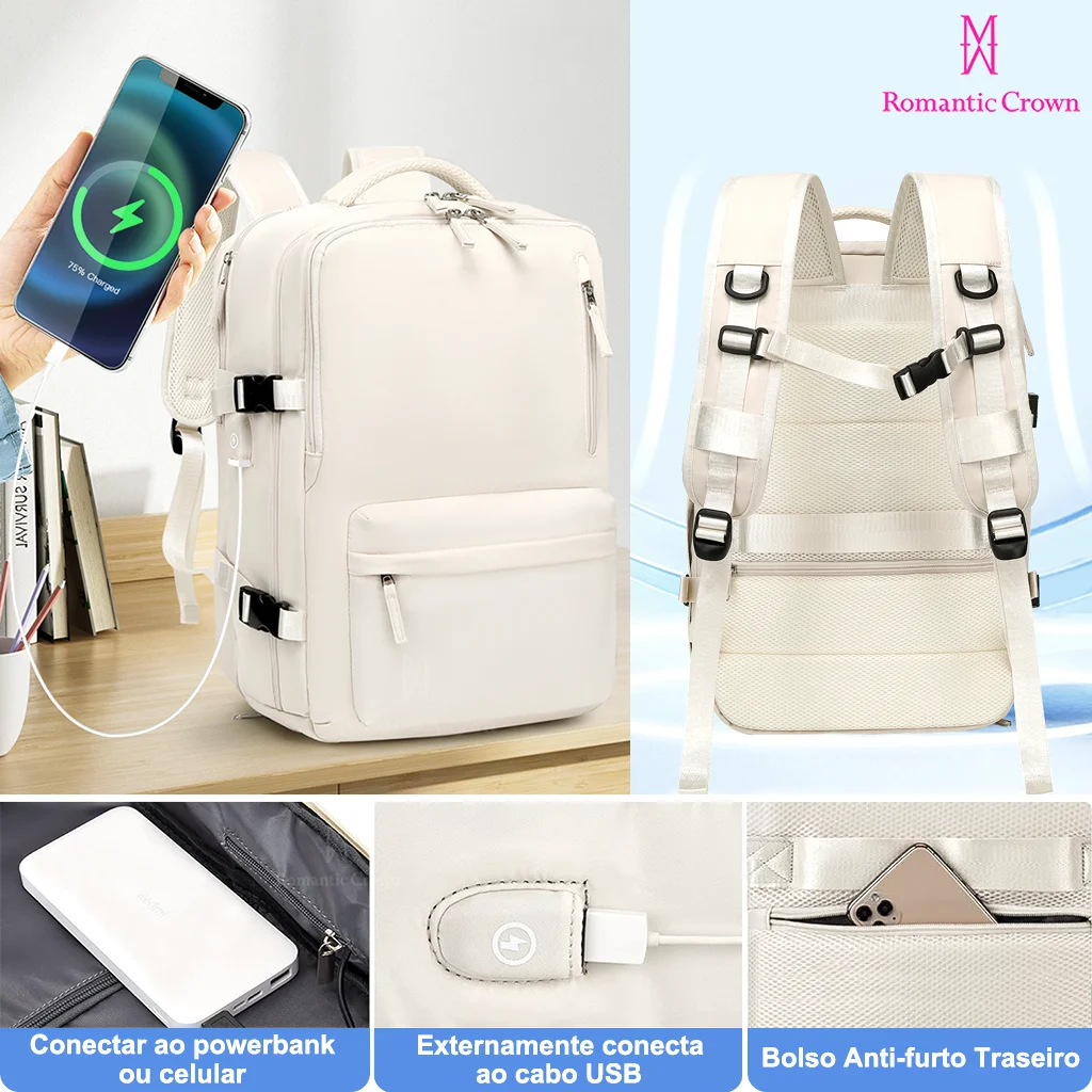 Mochila de Viagem Multifuncional Impermeável – Expansível, Reforçada, Compartimento para Notebook, Unissex