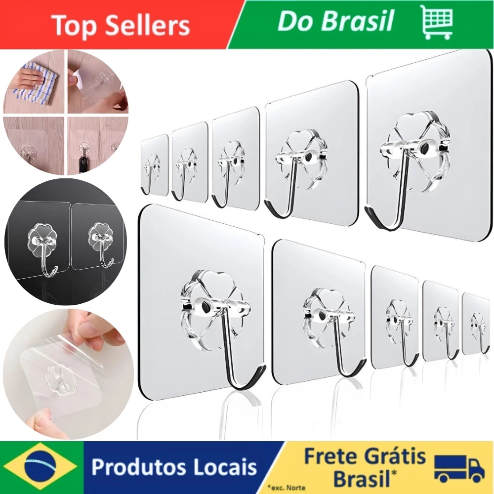 Kit 24 Ganchos Adesivos Multifuncionais – Suporte de Parede para Cozinha, Banheiro e Quarto