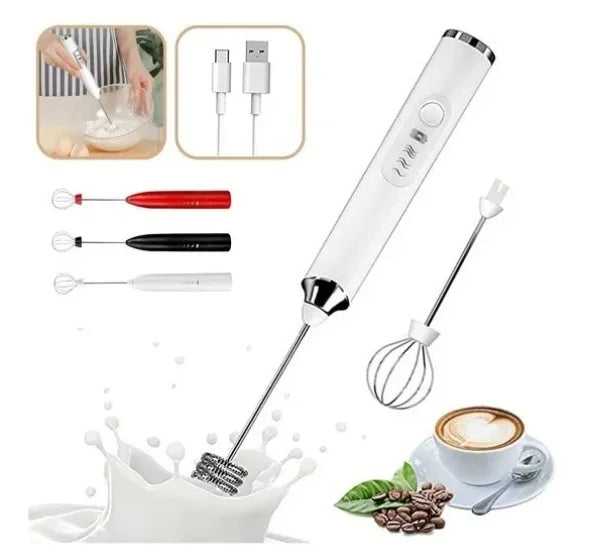 Mini Mixer Elétrico USB Recarregável - Misturador Portátil 2 em 1 para Café, Leite e Receitas
