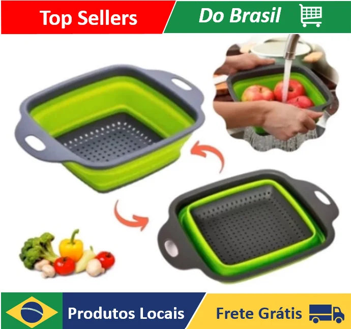 Escorredor Retrátil de Silicone Multifuncional – Ideal para Massas, Frutas e Alimentos | Dobrável e Compacto