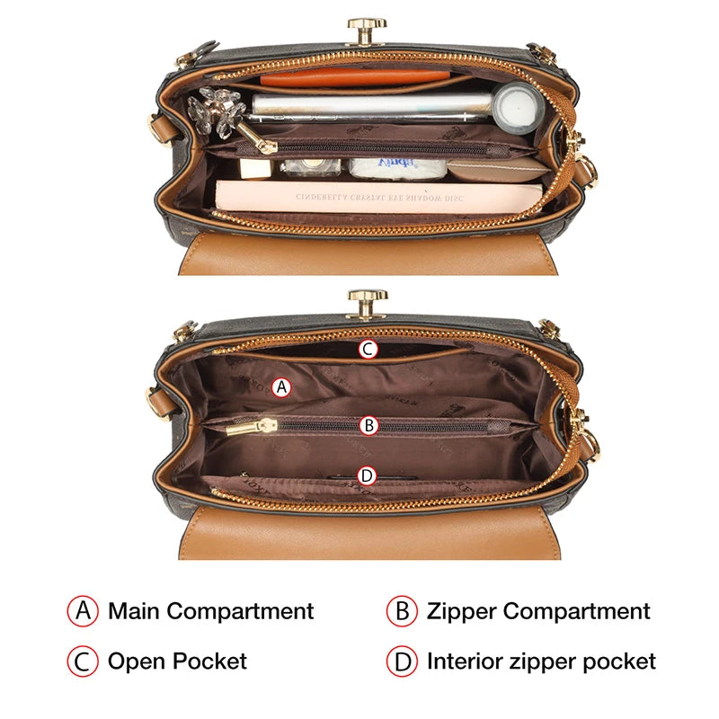 Bolsa Feminina FOXER Luxo Vintage – Transversal e Ombro, Design Premium Elegante, Estilo Clássico Sofisticado