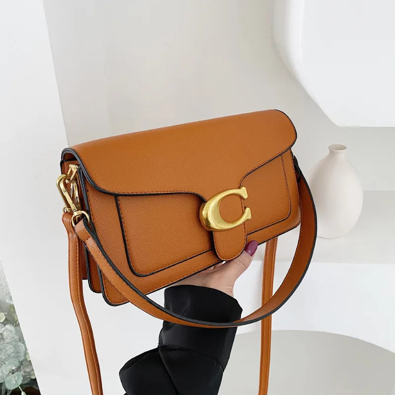 Bolsa Feminina Elegante Transversal – Modelo Clássico com Fivela Dourada, Alça Ajustável, Estilo Luxo