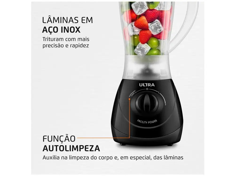 Liquidificador Mondial Ultra Facility Power 550W Preto 220V – 2 Velocidades + Pulsar, Copo 1,9 L, Função Autolimpeza