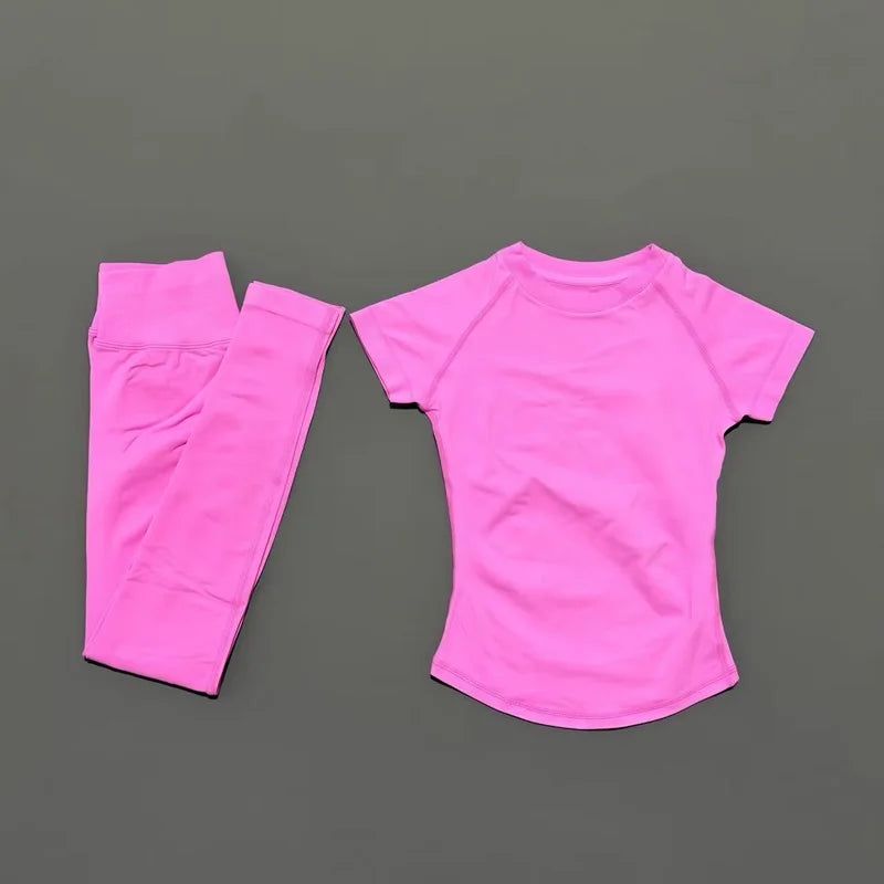 Conjunto Fitness Feminino 2 Peças Seamless HISTELLO Top Cropped Manga Curta + Legging Cintura Alta para Academia e Yoga