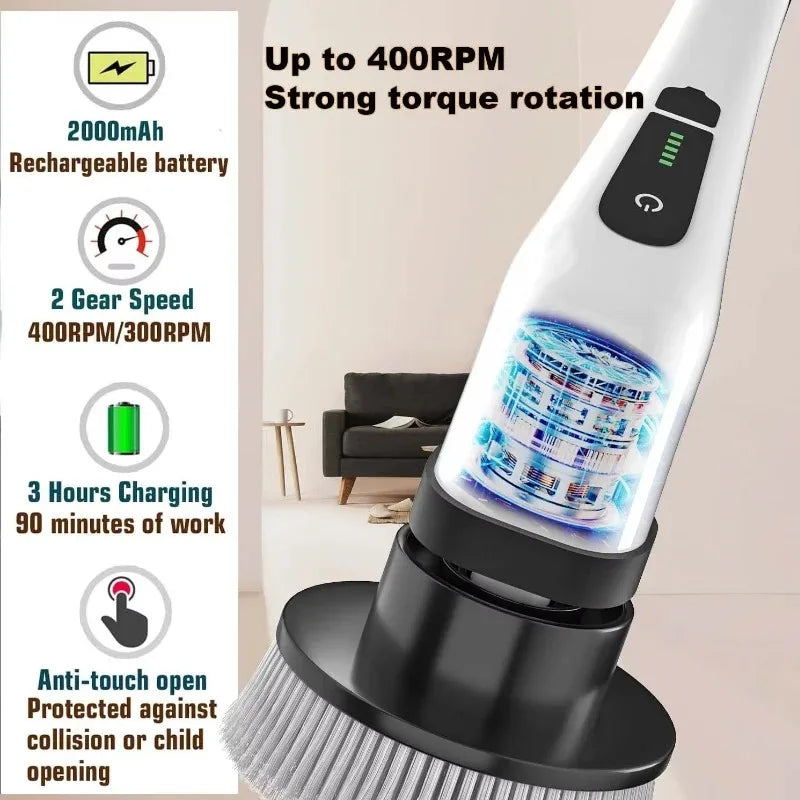 Escova Elétrica Giratória Sem Fio – Power Scrubber Recarregável para Limpeza de Banheiro, Cozinha, Azulejos e Rejuntes