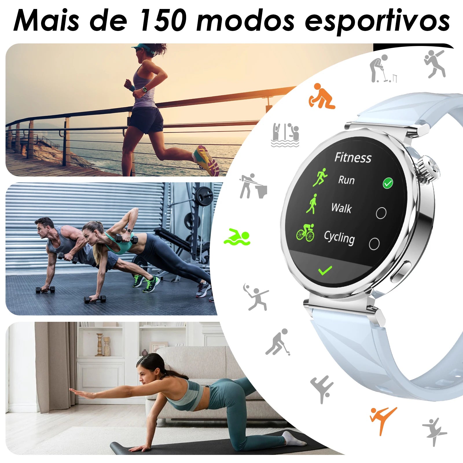 Smartwatch Feminino AURAFIT ELLA 4 – Faz e Recebe Chamadas, Tela HD, 100+ Modos Esportivos, Monitor de Saúde, Android e iOS