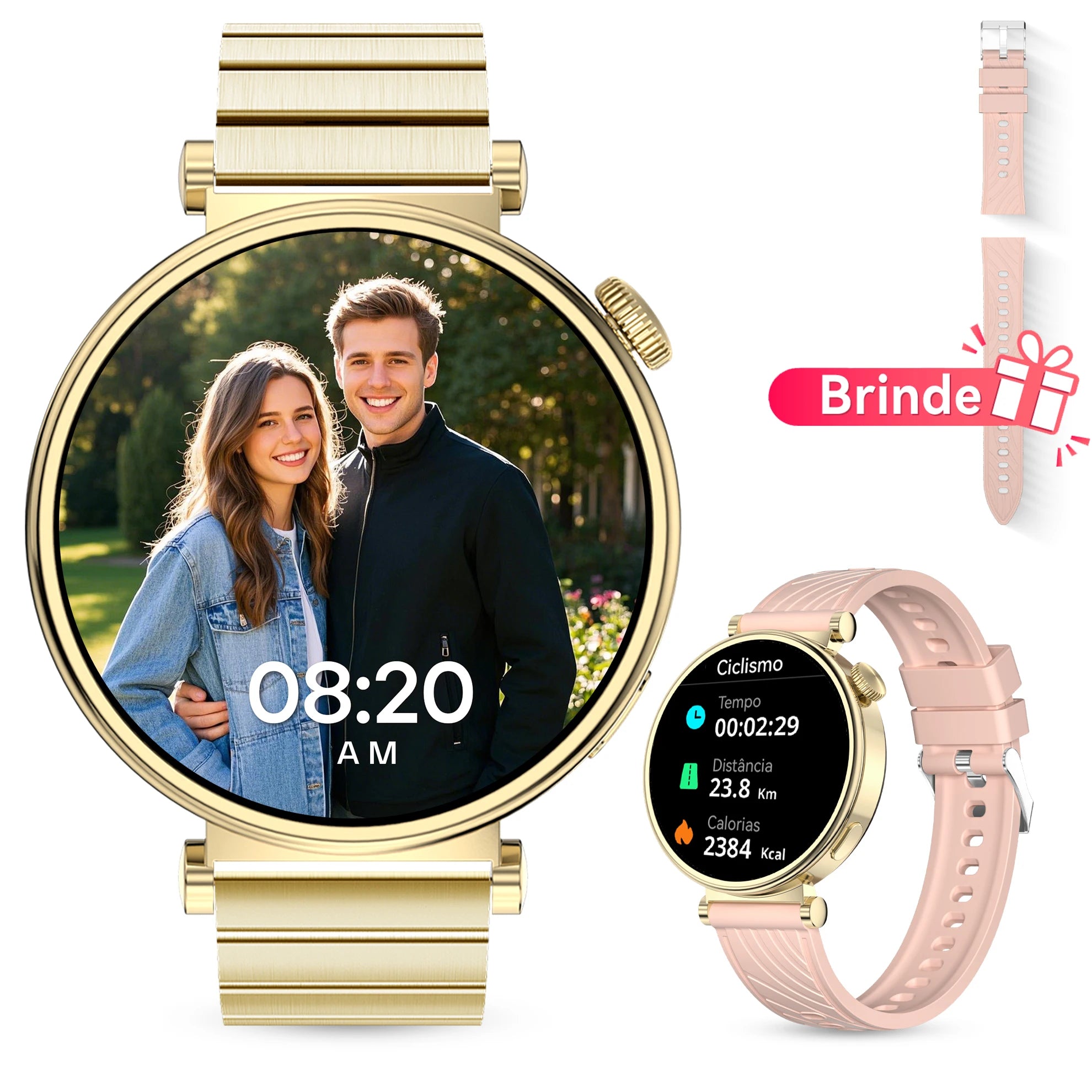 Smartwatch Feminino AURAFIT ELLA 2 – Tela AMOLED 1.43”, Faz e Recebe Chamadas, Monitor de Saúde, IP68, Android e iOS