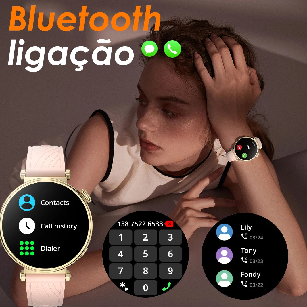 Smartwatch Feminino AURAFIT ELLA 2 – Tela AMOLED 1.43”, Faz e Recebe Chamadas, Monitor de Saúde, IP68, Android e iOS