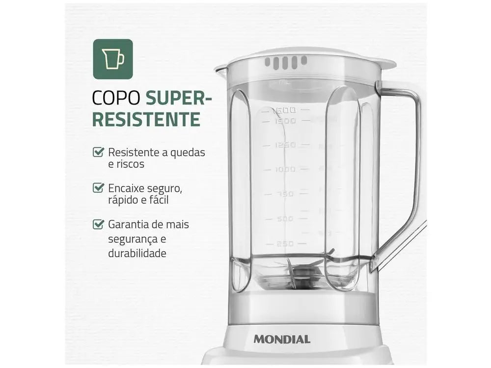 Liquidificador Mondial Pratic Power L‑97‑W – 550 W, 2 Velocidades + Pulsar, Copo 2,2 L, Branco-220 V