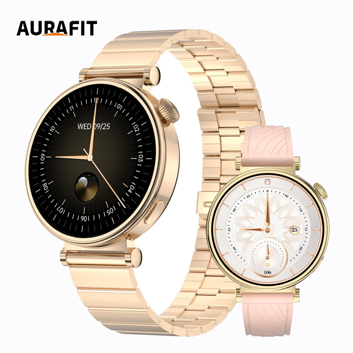 Smartwatch Feminino AURAFIT ELLA 2 – Tela AMOLED 1.43”, Faz e Recebe Chamadas, Monitor de Saúde, IP68, Android e iOS