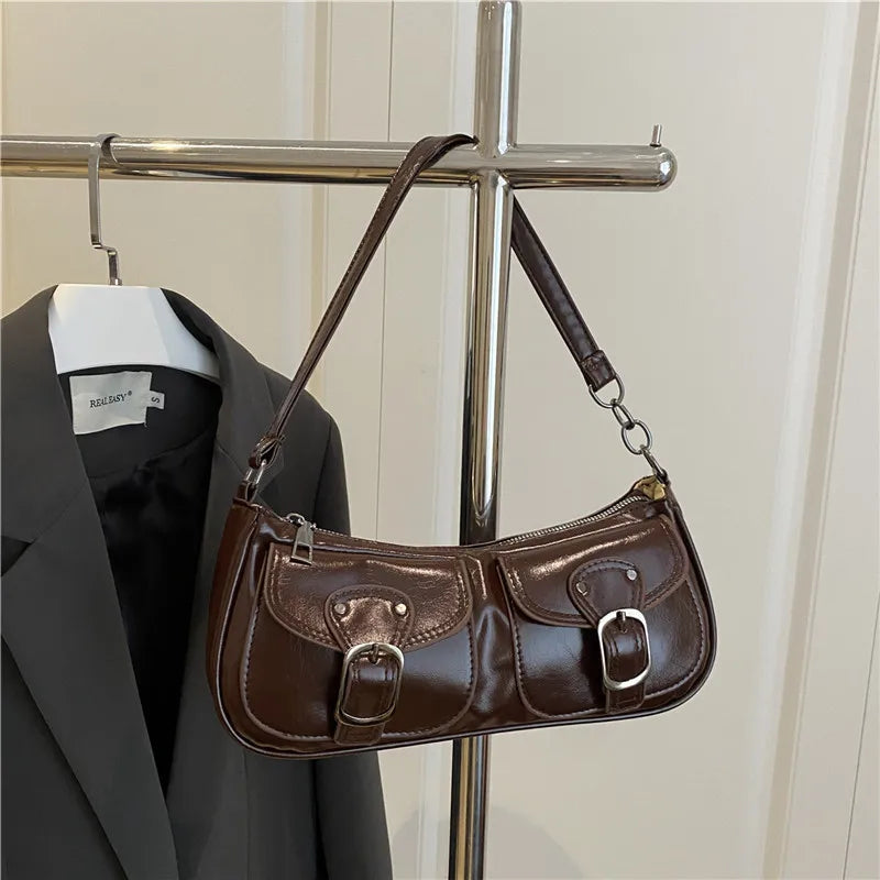 Bolsa Feminina Y2K Vintage – Modelo Ombro Underarm, Couro Sintético Premium, Design Moderno com Duplo Bolso