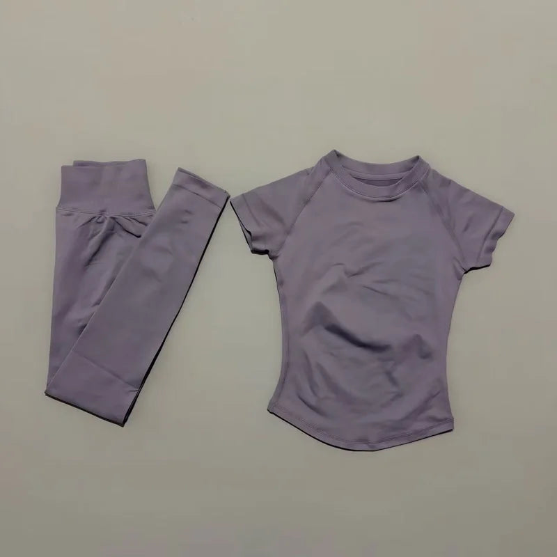 Conjunto Fitness Feminino 2 Peças Seamless HISTELLO Top Cropped Manga Curta + Legging Cintura Alta para Academia e Yoga