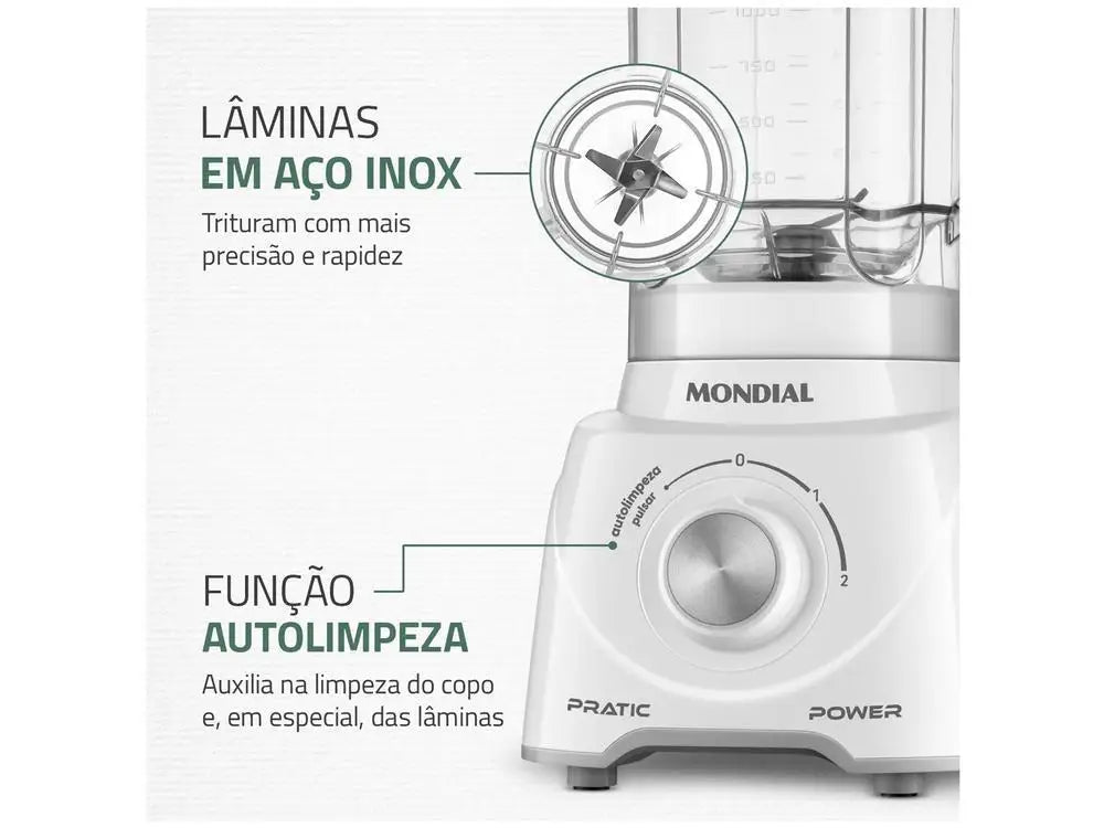 Liquidificador Mondial Pratic Power L‑97‑W – 550 W, 2 Velocidades + Pulsar, Copo 2,2 L, Branco-220 V
