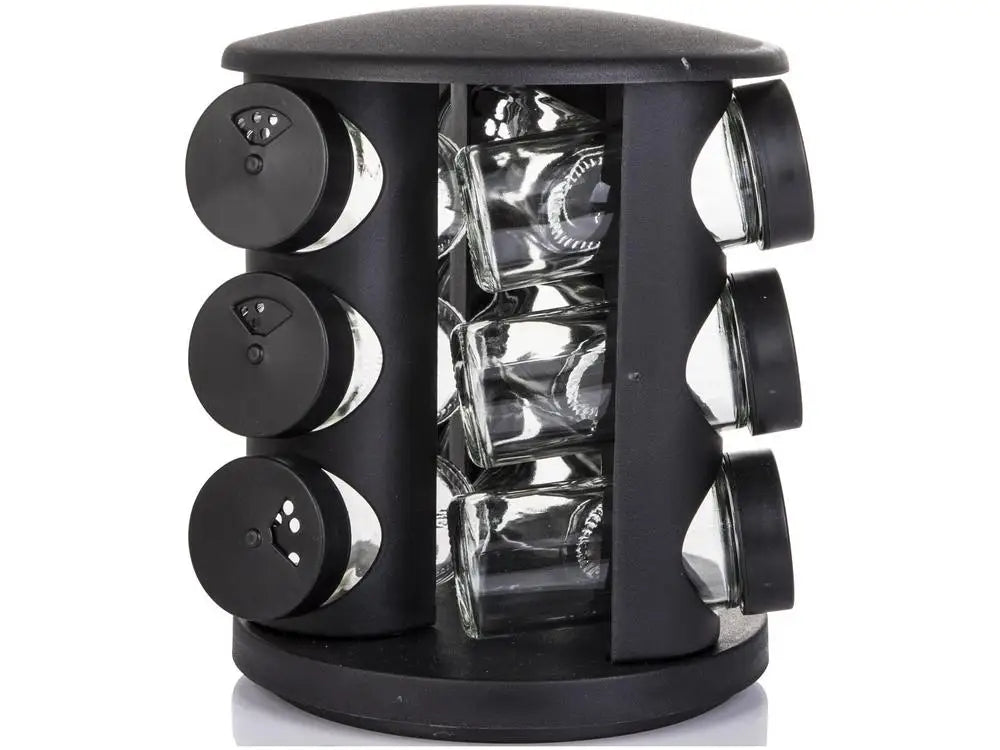 Porta Temperos Giratório 360 graus  com 9 Potes de Vidro - Organizado Moderno para Cozinha