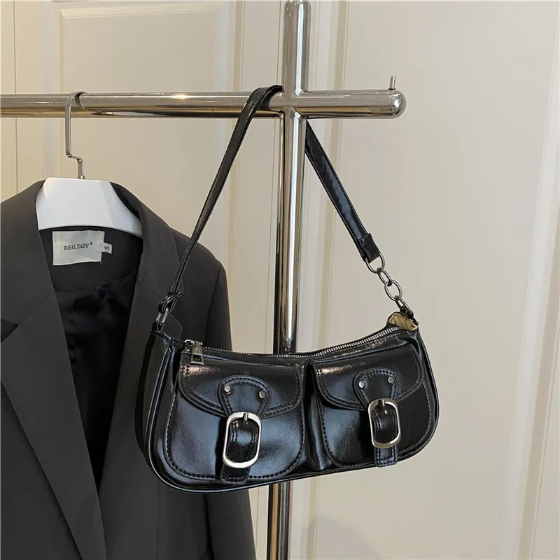 Bolsa Feminina Y2K Vintage – Modelo Ombro Underarm, Couro Sintético Premium, Design Moderno com Duplo Bolso