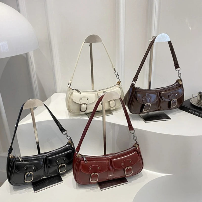 Bolsa Feminina Y2K Vintage – Modelo Ombro Underarm, Couro Sintético Premium, Design Moderno com Duplo Bolso