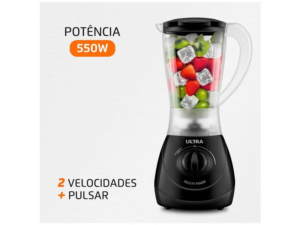 Liquidificador Mondial Ultra Facility Power 550W Preto 220V – 2 Velocidades + Pulsar, Copo 1,9 L, Função Autolimpeza