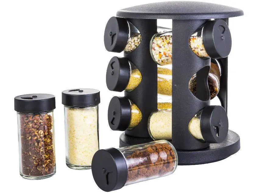 Porta Temperos Giratório 360 graus  com 9 Potes de Vidro - Organizado Moderno para Cozinha