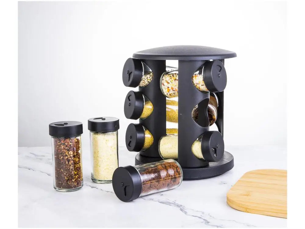Porta Temperos Giratório 360 graus  com 9 Potes de Vidro - Organizado Moderno para Cozinha