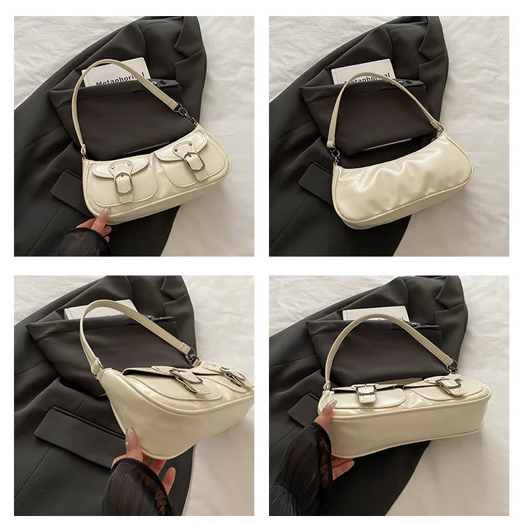 Bolsa Feminina Y2K Vintage – Modelo Ombro Underarm, Couro Sintético Premium, Design Moderno com Duplo Bolso