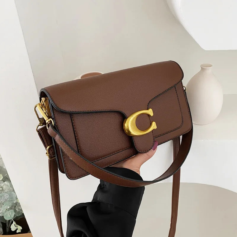 Bolsa Feminina Elegante Transversal – Modelo Clássico com Fivela Dourada, Alça Ajustável, Estilo Luxo