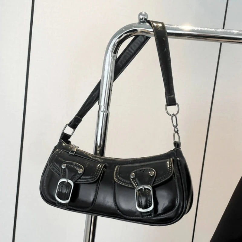 Bolsa Feminina Y2K Vintage – Modelo Ombro Underarm, Couro Sintético Premium, Design Moderno com Duplo Bolso