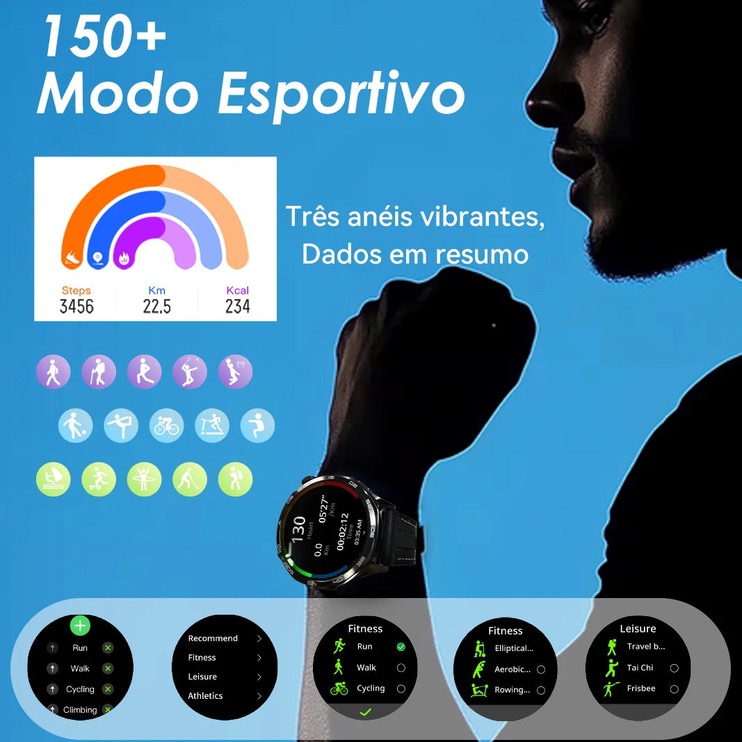 Smartwatch AURAFIT AM29 AMOLED – Monitor Cardíaco, SpO2, 100+ Modos Esportivos, IP68 à Prova D’Água, Carregamento Sem Fio