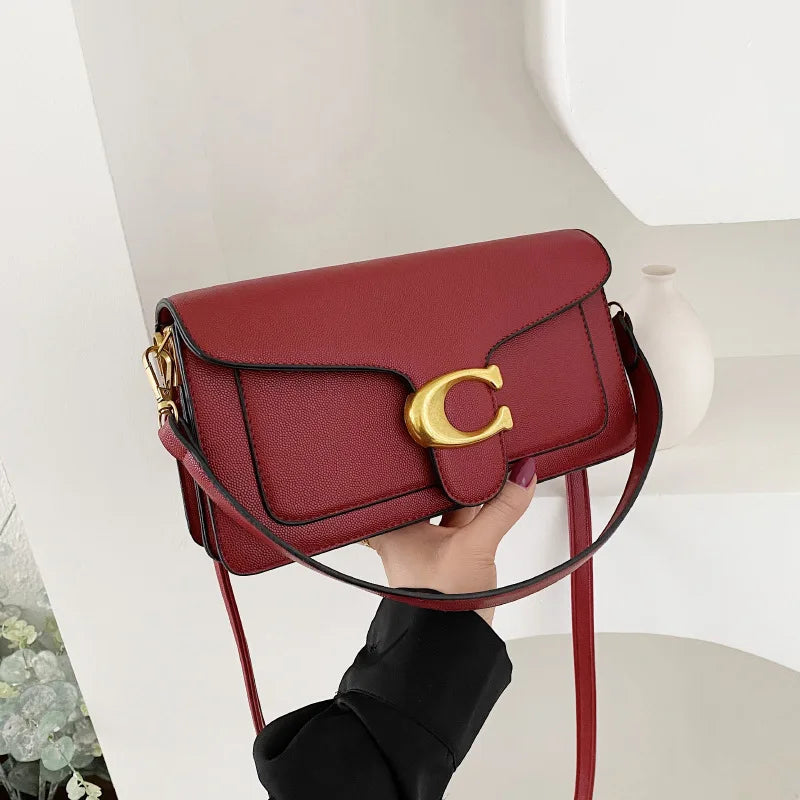 Bolsa Feminina Elegante Transversal – Modelo Clássico com Fivela Dourada, Alça Ajustável, Estilo Luxo