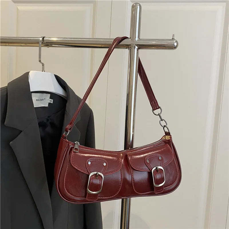 Bolsa Feminina Y2K Vintage – Modelo Ombro Underarm, Couro Sintético Premium, Design Moderno com Duplo Bolso