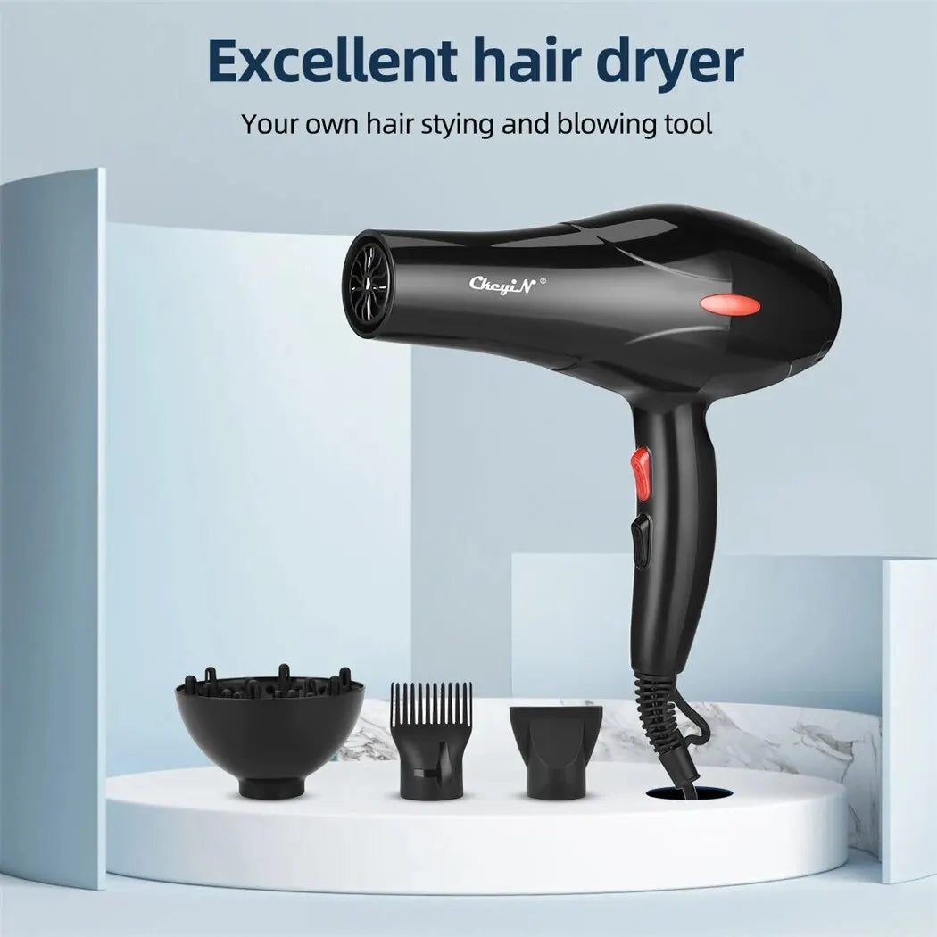 Secador de Cabelo Profissional CkeyiN 1600W com Íons Negativos – Ar Quente e Frio com Difusor e Bico Direcionador