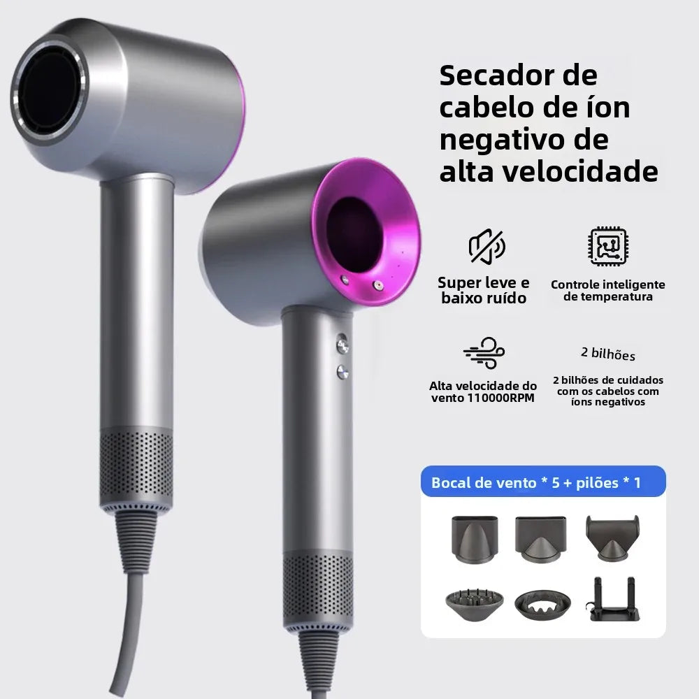 Secador de Cabelo High Speed Sem Hélice com Íons Negativos – Alta Potência, Silencioso e Portátil